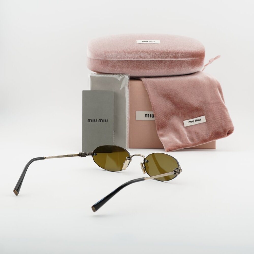 Miu Miu MUA54S 26C09Z Oval Sunglasses – Old Gold\Dark Brown - Picture 5 of 10